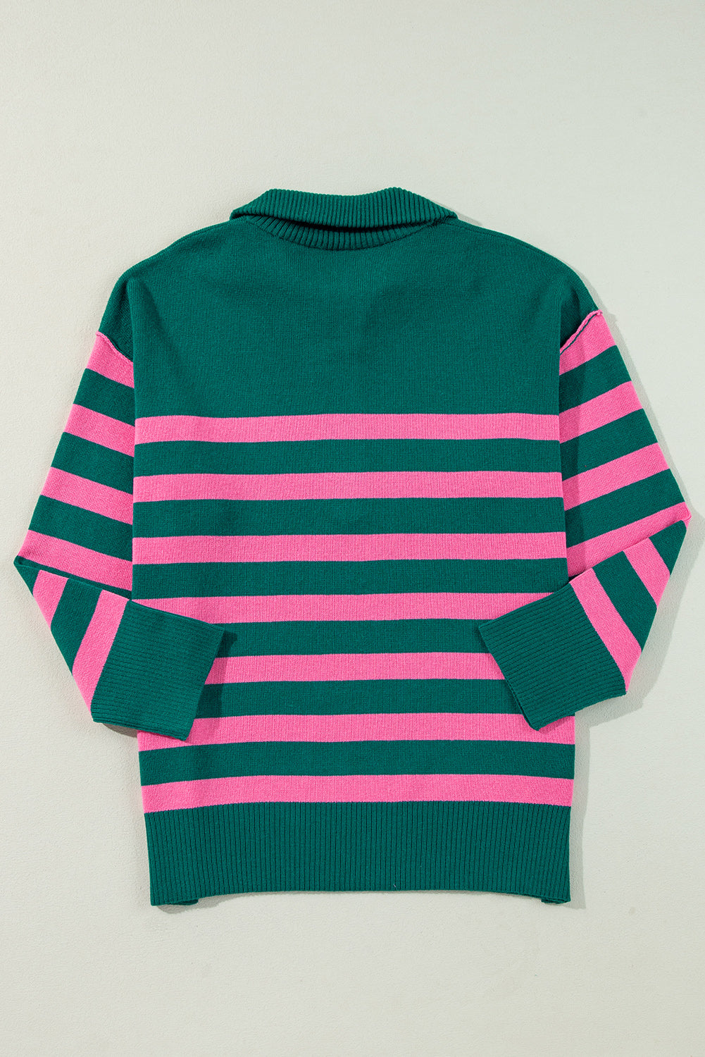 Black Striped Collared Quarter Zip Oversized Sweater - MAD RUFFI