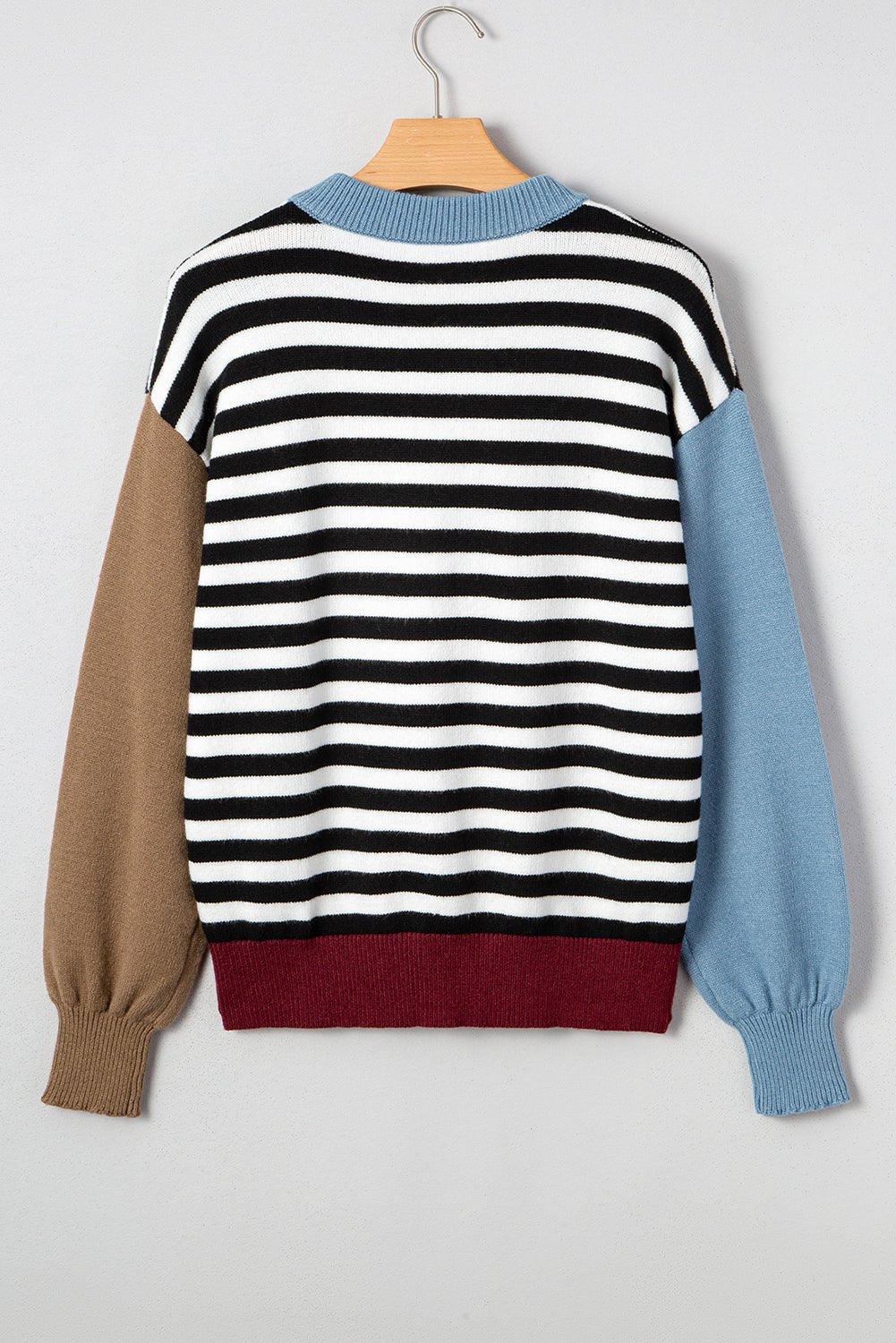 Black Striped Colorblock Patchwork Long Sleeve Sweater - MAD RUFFI