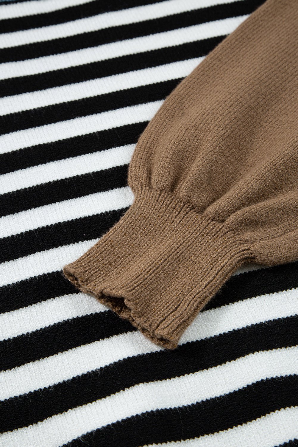 Black Striped Colorblock Patchwork Long Sleeve Sweater - MAD RUFFI