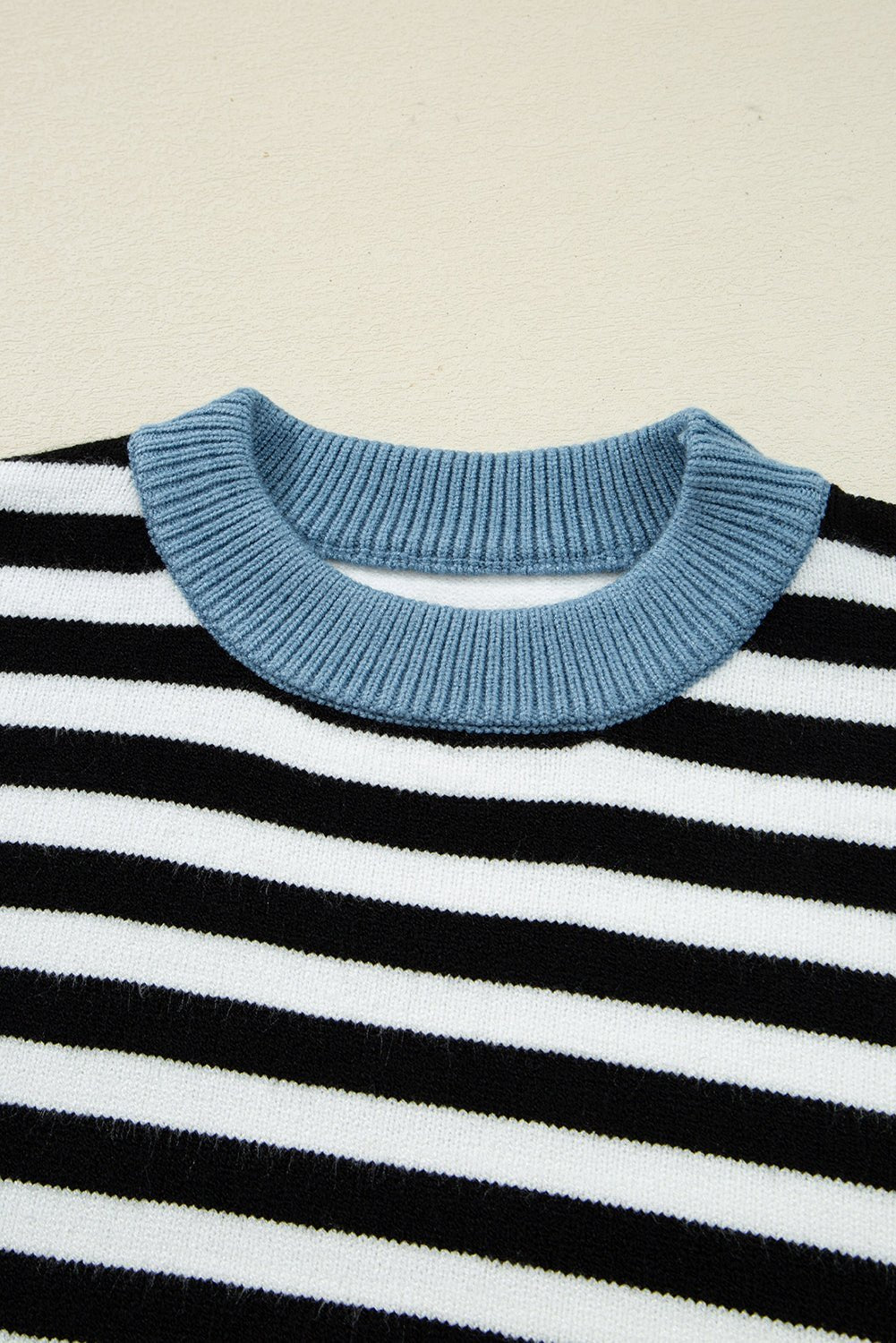 Black Striped Colorblock Patchwork Long Sleeve Sweater - MAD RUFFI