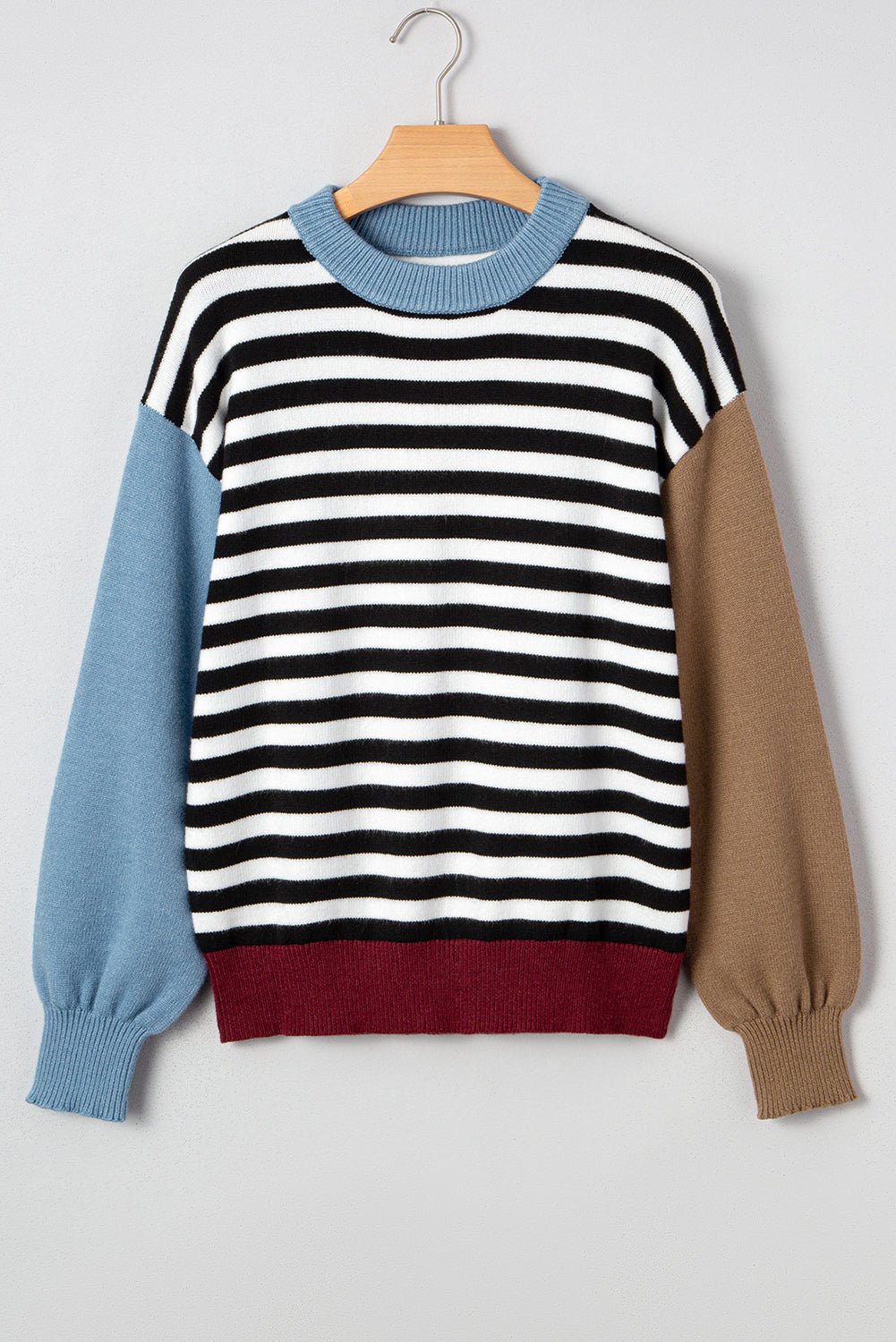 Black Striped Colorblock Patchwork Long Sleeve Sweater - MAD RUFFI