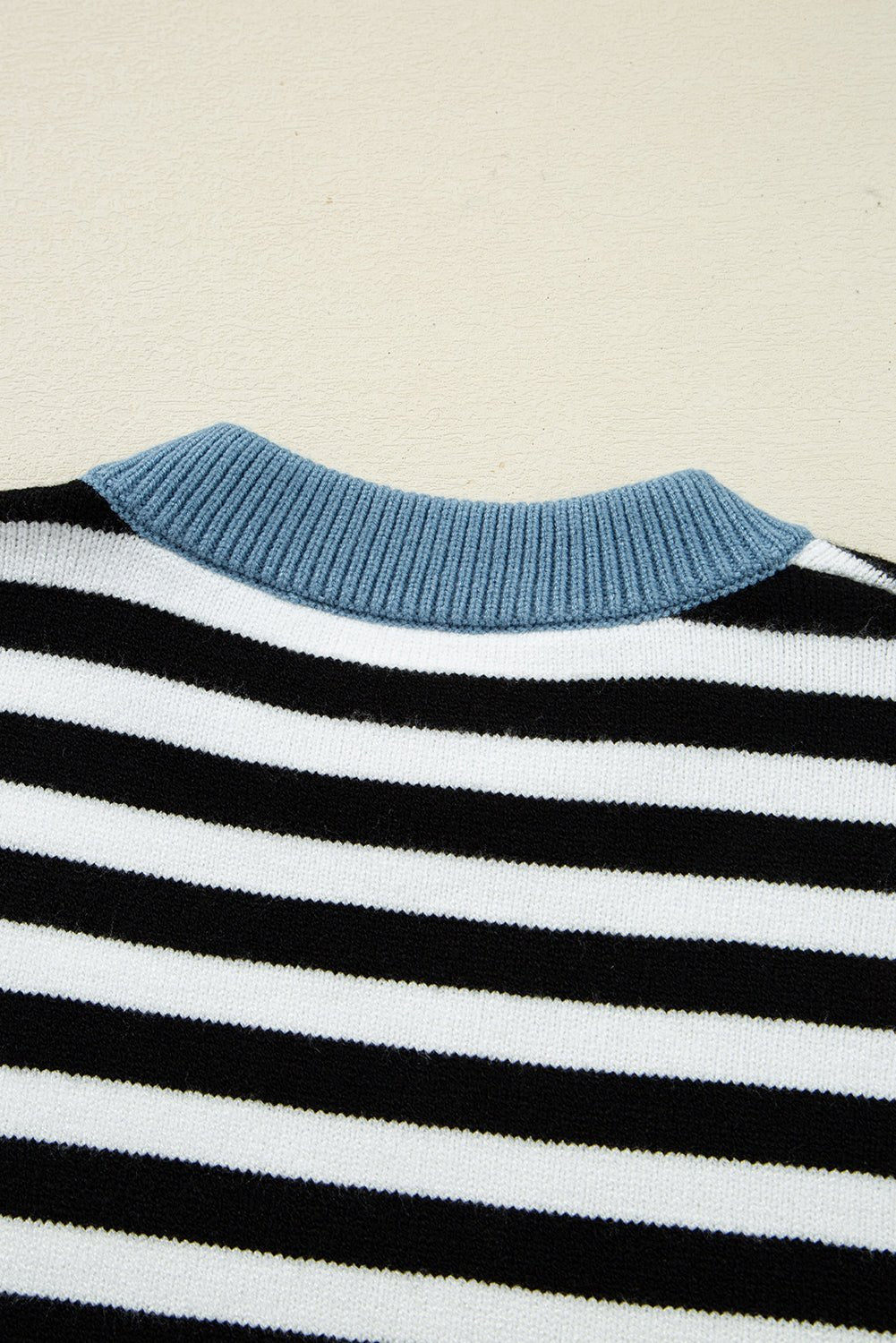 Black Striped Colorblock Patchwork Long Sleeve Sweater - MAD RUFFI