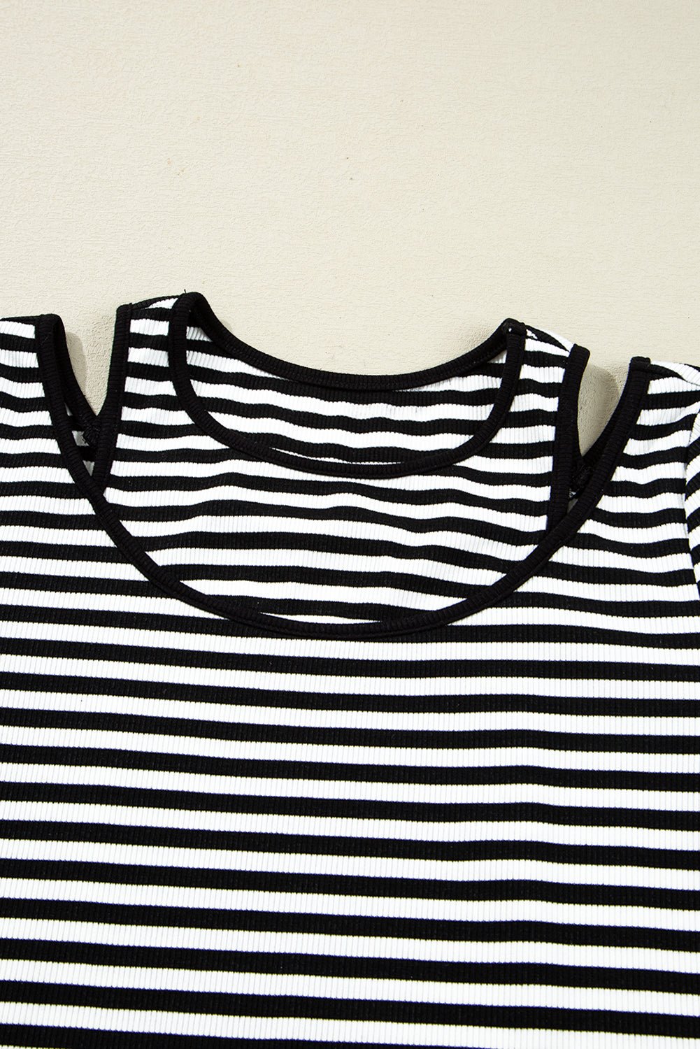 Black Striped Cutout Long Sleeve Top - MAD RUFFI