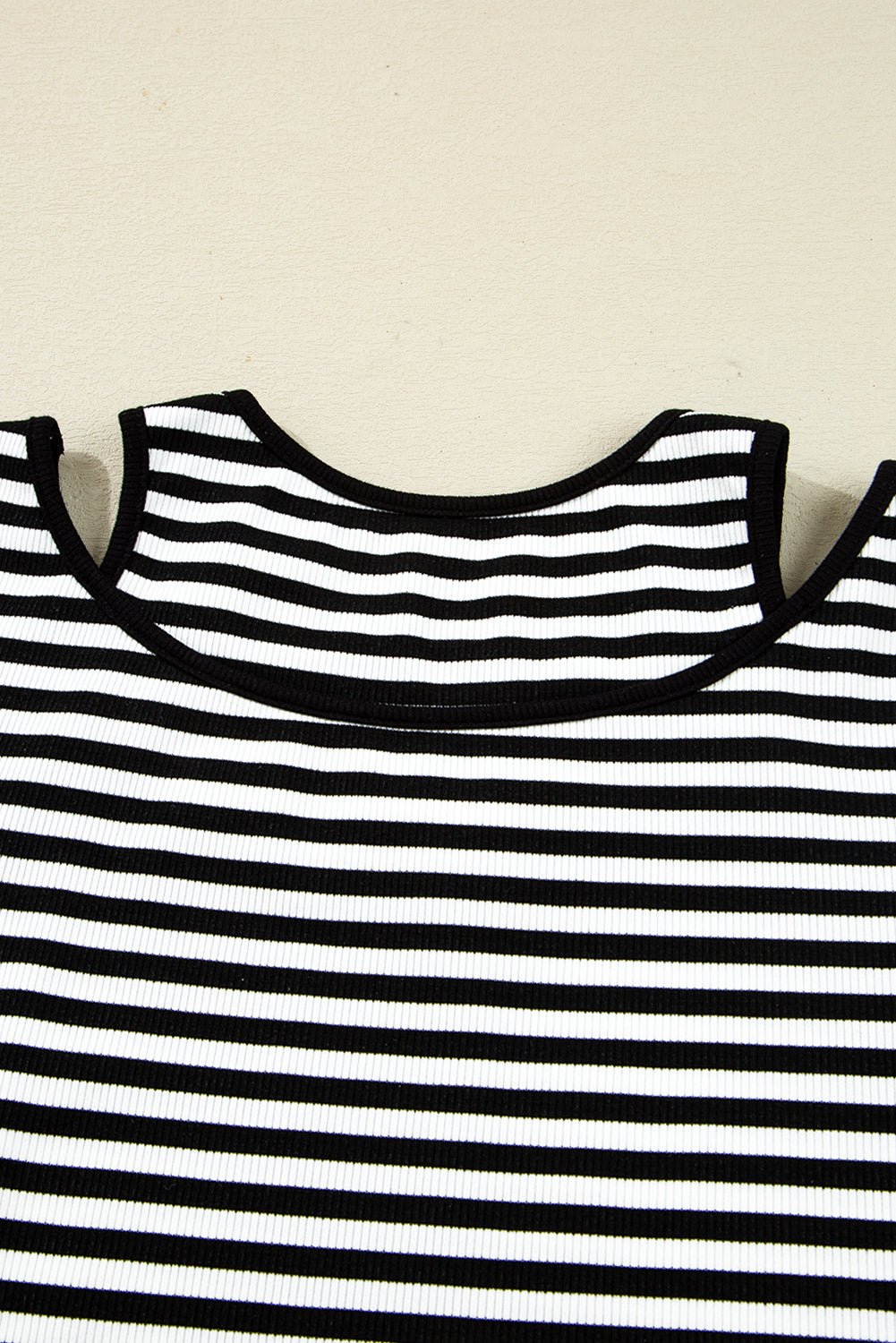 Black Striped Cutout Long Sleeve Top - MAD RUFFI