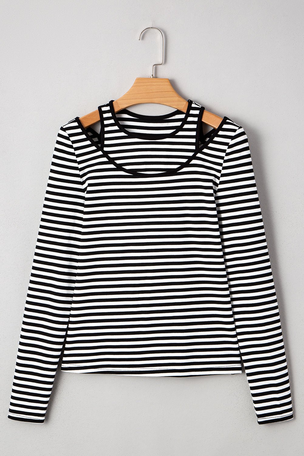 Black Striped Cutout Long Sleeve Top - MAD RUFFI