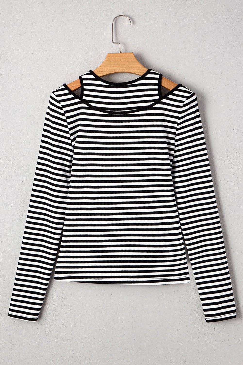 Black Striped Cutout Long Sleeve Top - MAD RUFFI