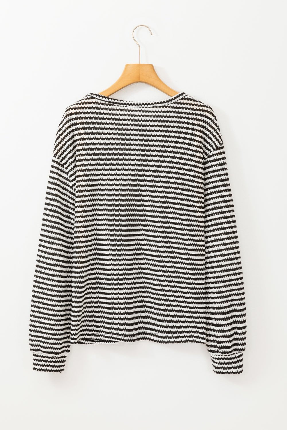 Black Striped Round Neck Drop Shoulder Long Sleeve Top - MAD RUFFI
