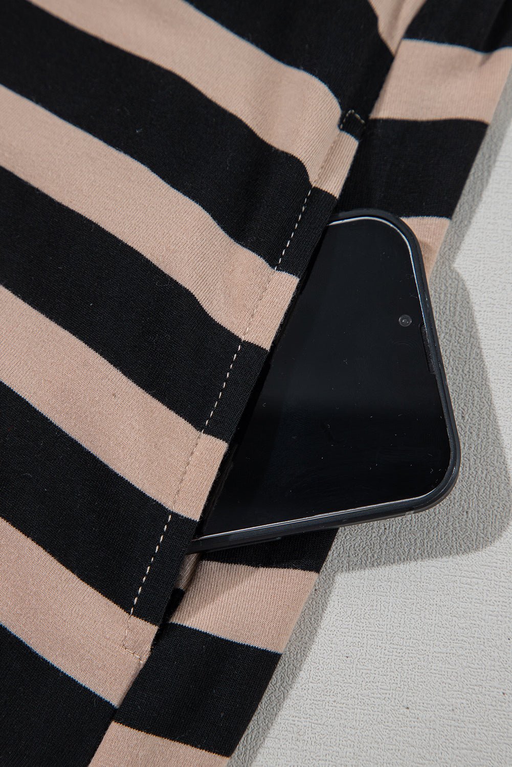 Black Striped Side Pockets T-shirt Maxi Dress - MAD RUFFI