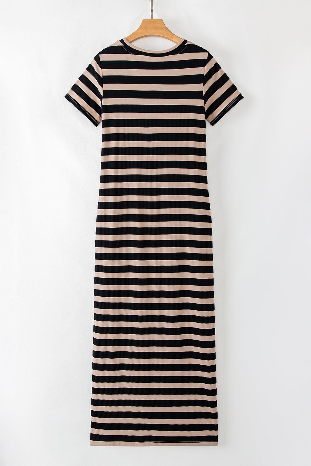 Black Striped Side Pockets T-shirt Maxi Dress - MAD RUFFI