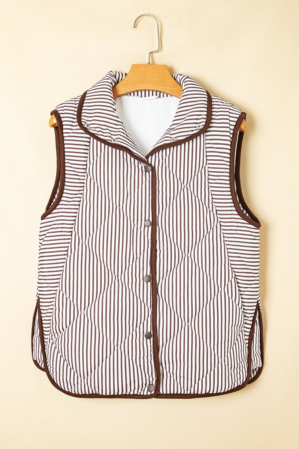 Black Striped Snap Button Scalloped Hem Winter Vest - MAD RUFFI