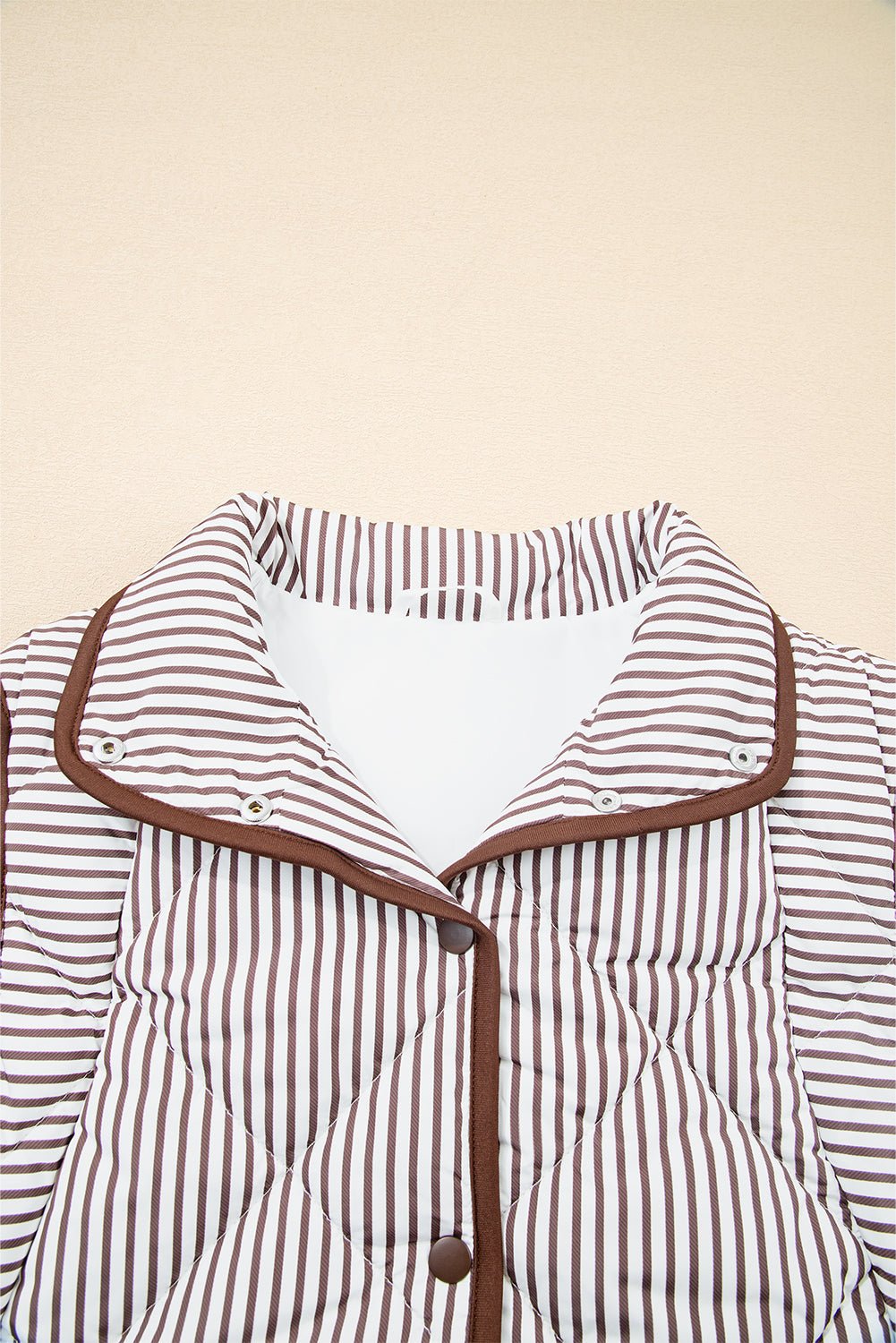 Black Striped Snap Button Scalloped Hem Winter Vest - MAD RUFFI