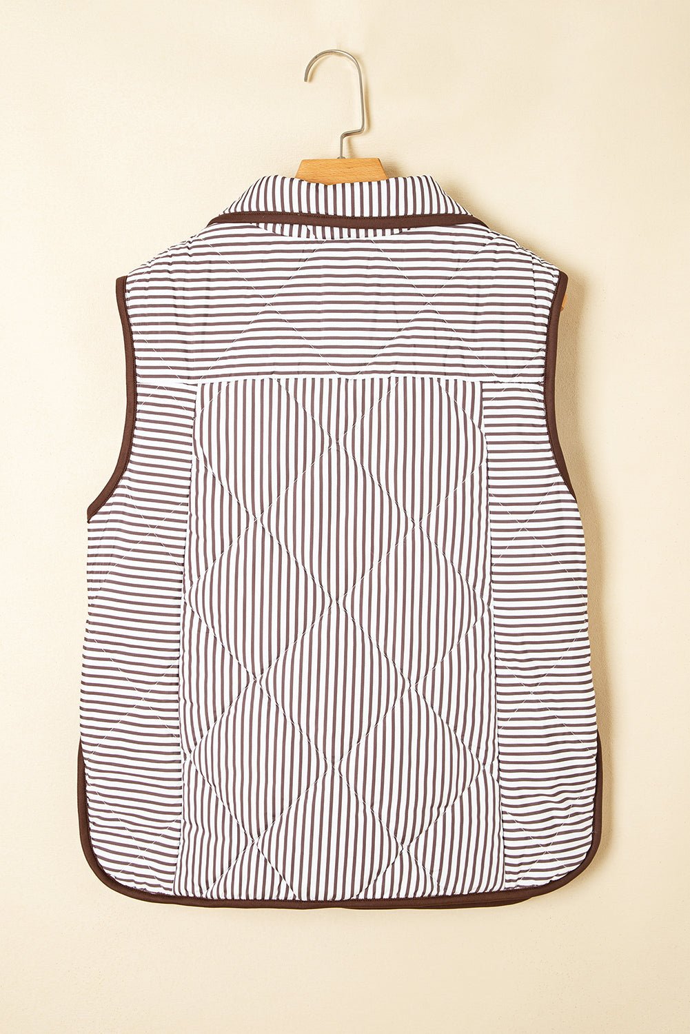 Black Striped Snap Button Scalloped Hem Winter Vest - MAD RUFFI