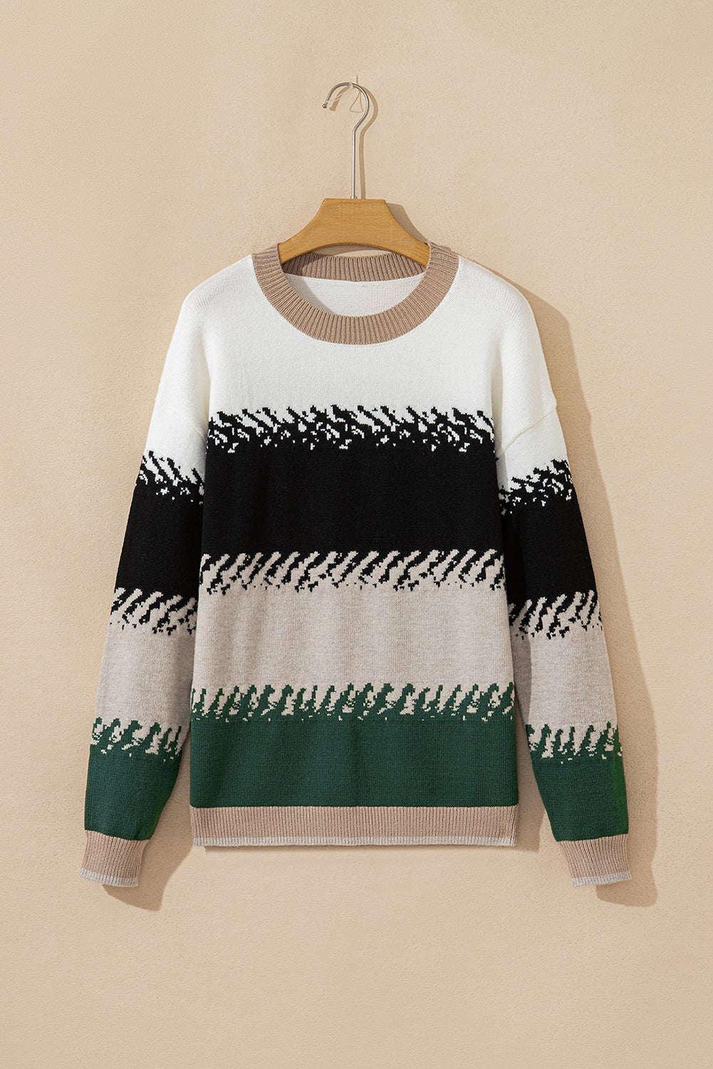 Black Stylish Color Block Pattern Drop Shoulder Sweater - MAD RUFFI