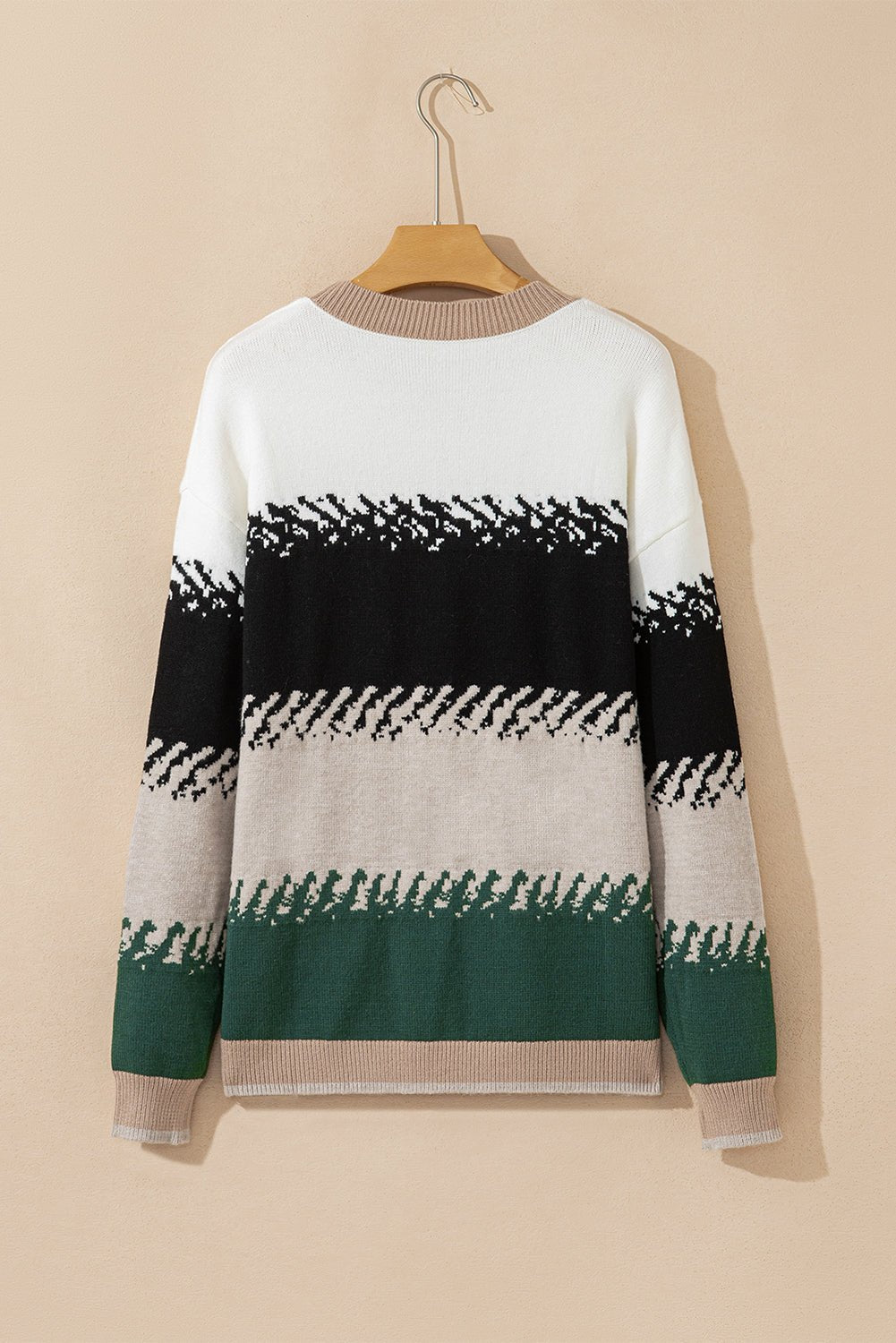 Black Stylish Color Block Pattern Drop Shoulder Sweater - MAD RUFFI