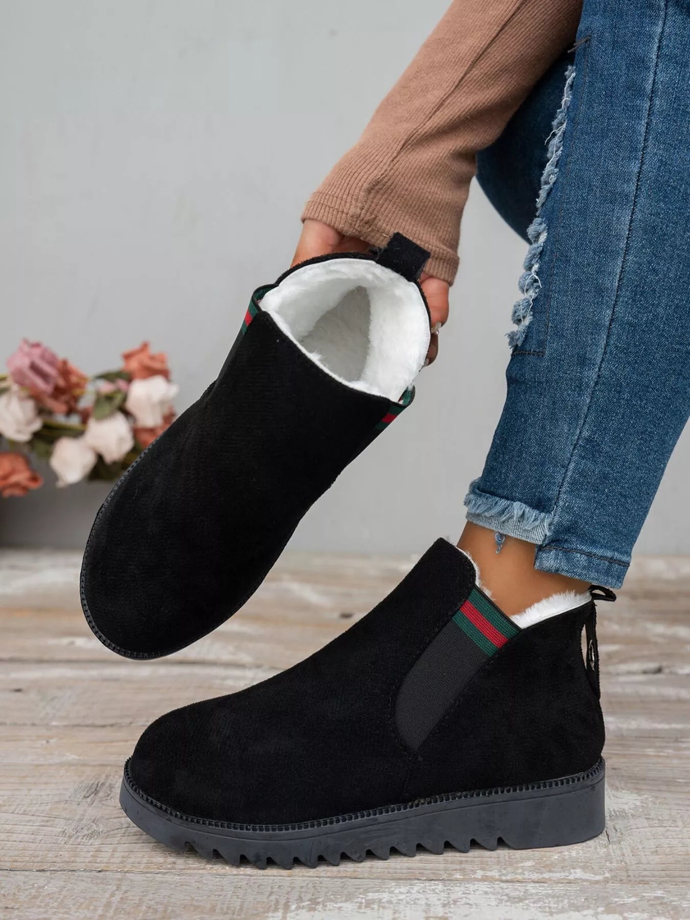 Black Suede Ankle Boots with Designer Stripe Detail - MAD RUFFI