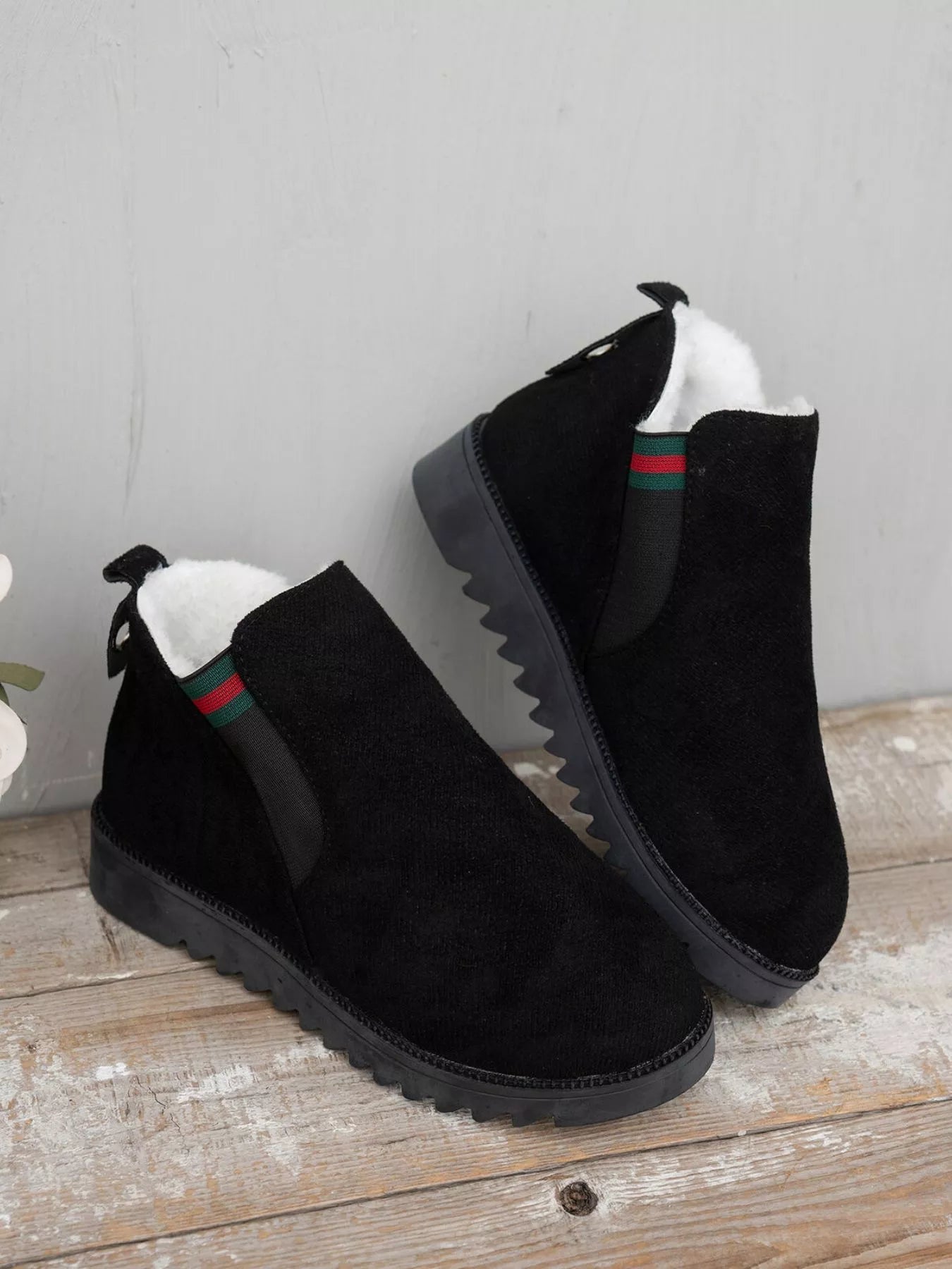 Black Suede Ankle Boots with Designer Stripe Detail - MAD RUFFI