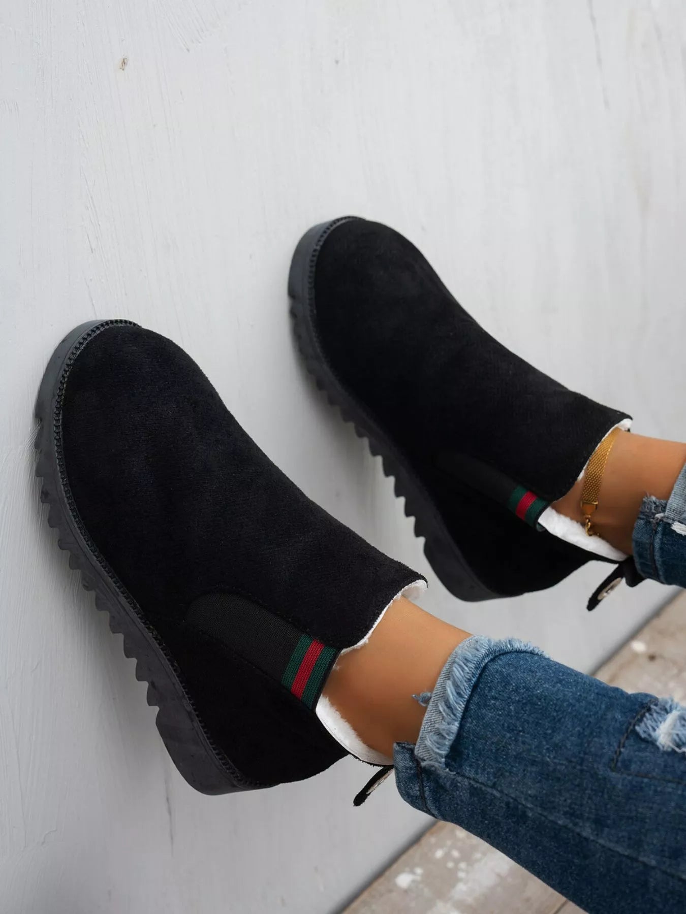 Black Suede Ankle Boots with Designer Stripe Detail - MAD RUFFI