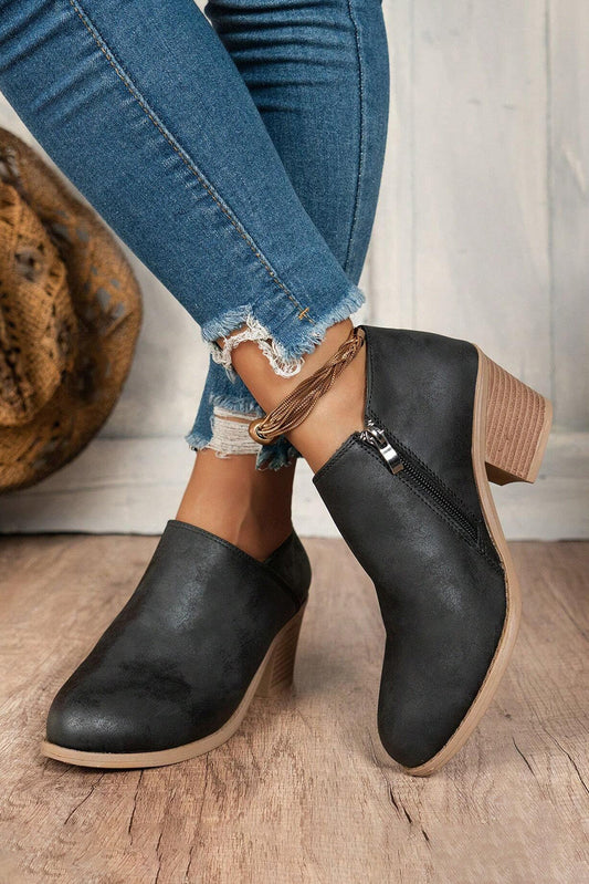 Black Suede Block Heel Ankle Boot - MAD RUFFI