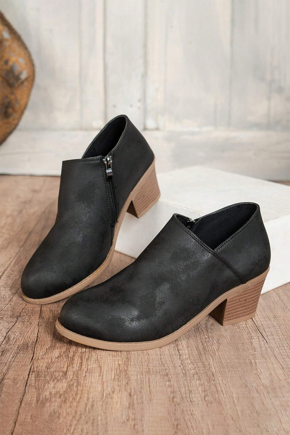 Black Suede Block Heel Ankle Boot - MAD RUFFI