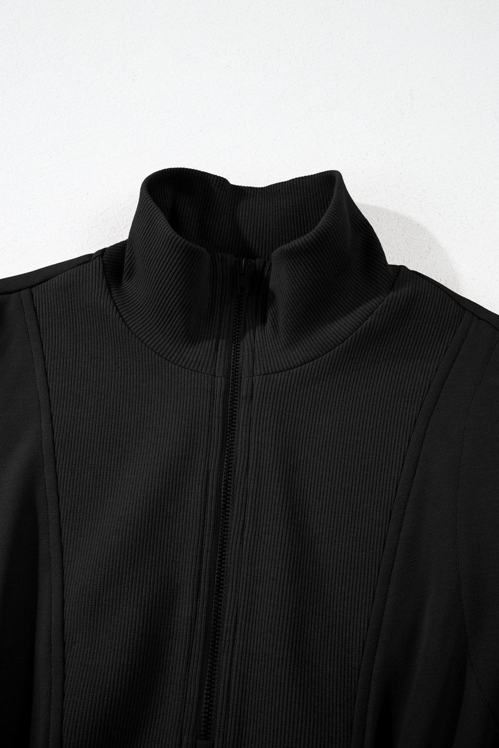 Black Terry Zipped Collar Sleeveless Drawstring Waist Mini Dress - MAD RUFFI