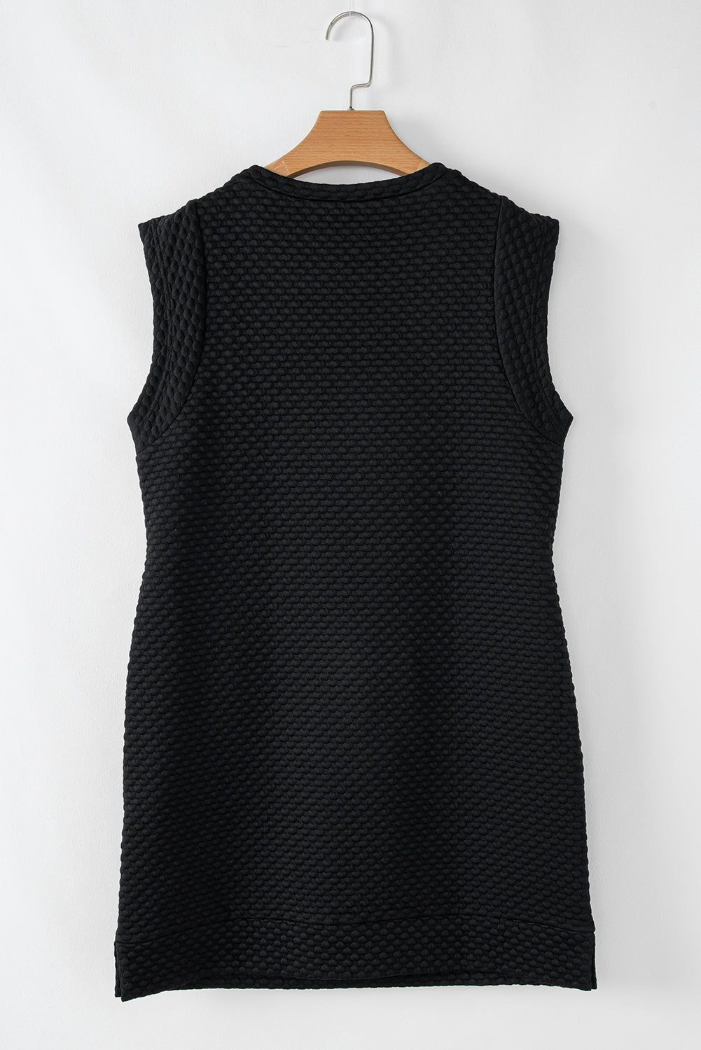 Black Textured Cap Sleeve T Shirt Shift Mini Dress - MAD RUFFI