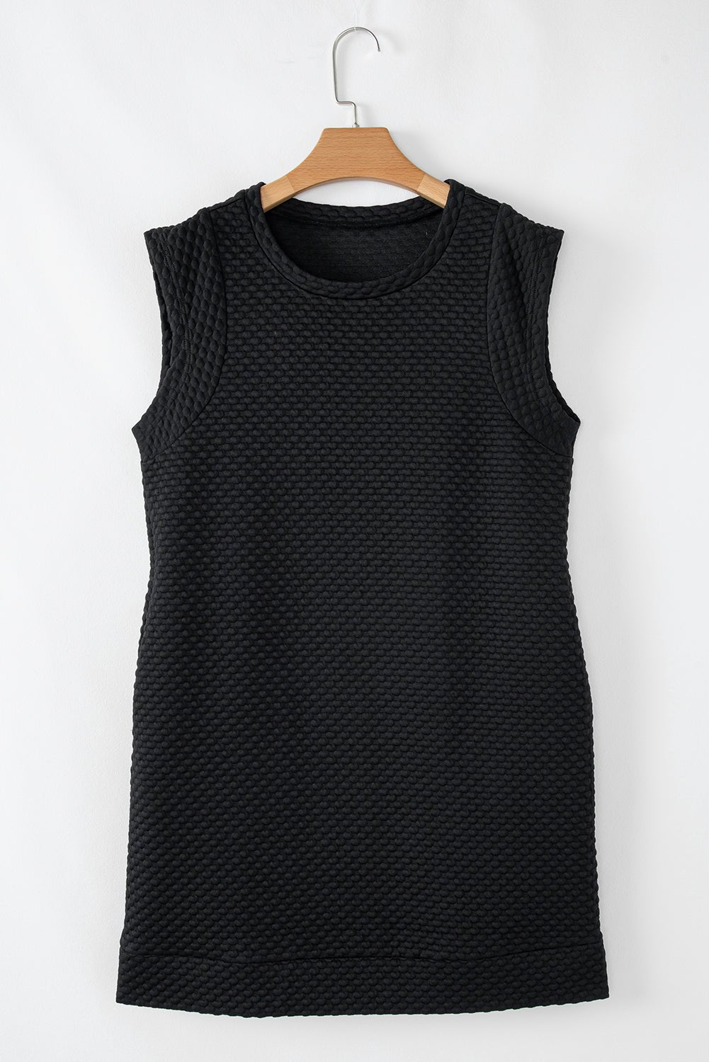 Black Textured Cap Sleeve T Shirt Shift Mini Dress - MAD RUFFI