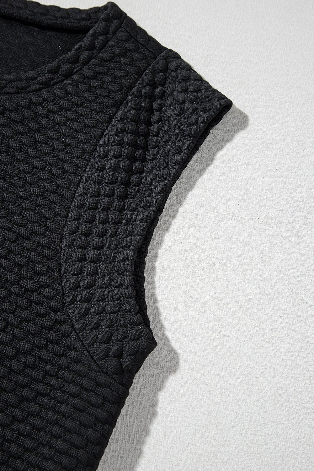 Black Textured Cap Sleeve T Shirt Shift Mini Dress - MAD RUFFI