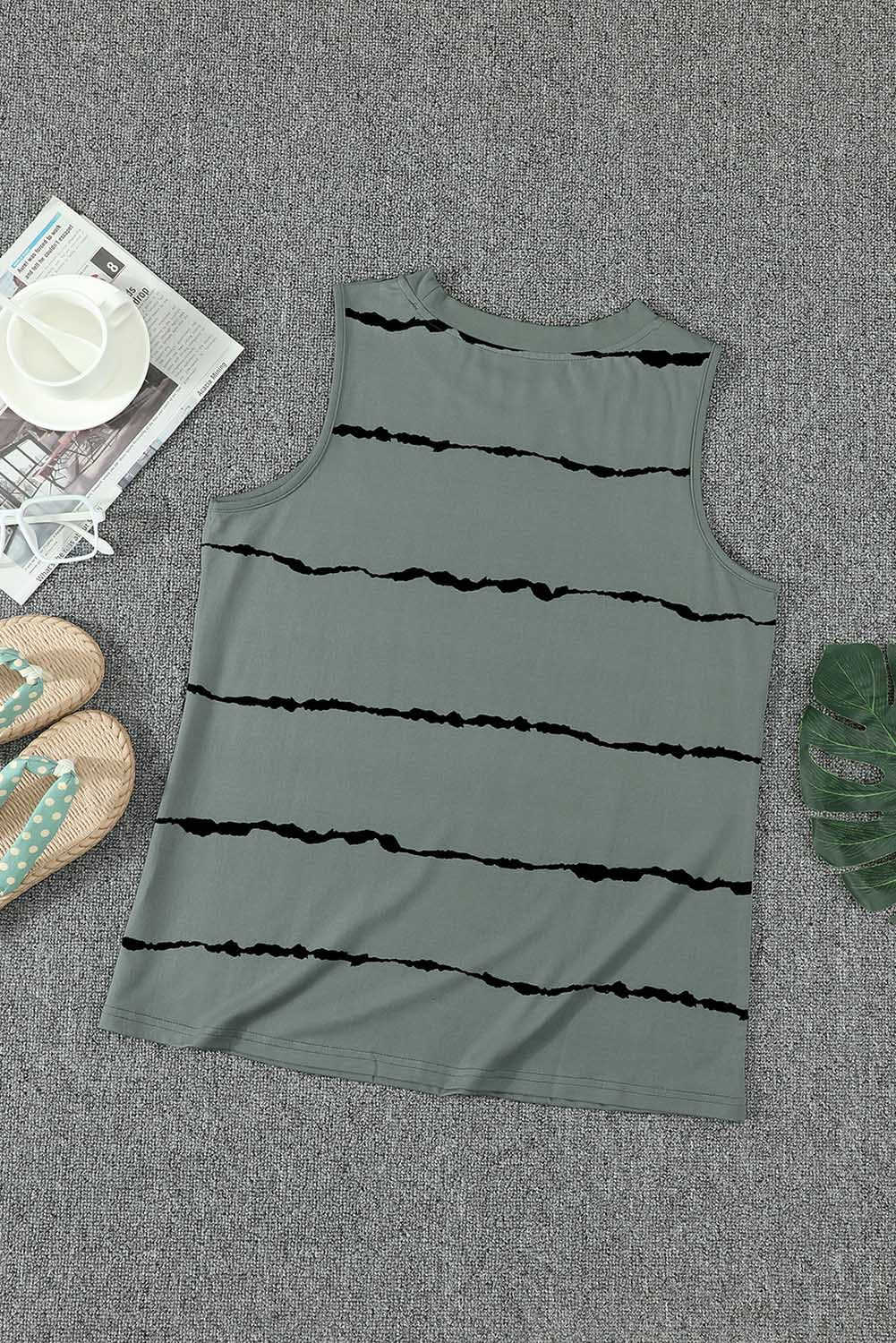 black tie - dye striped print round neck tank top - MAD RUFFI