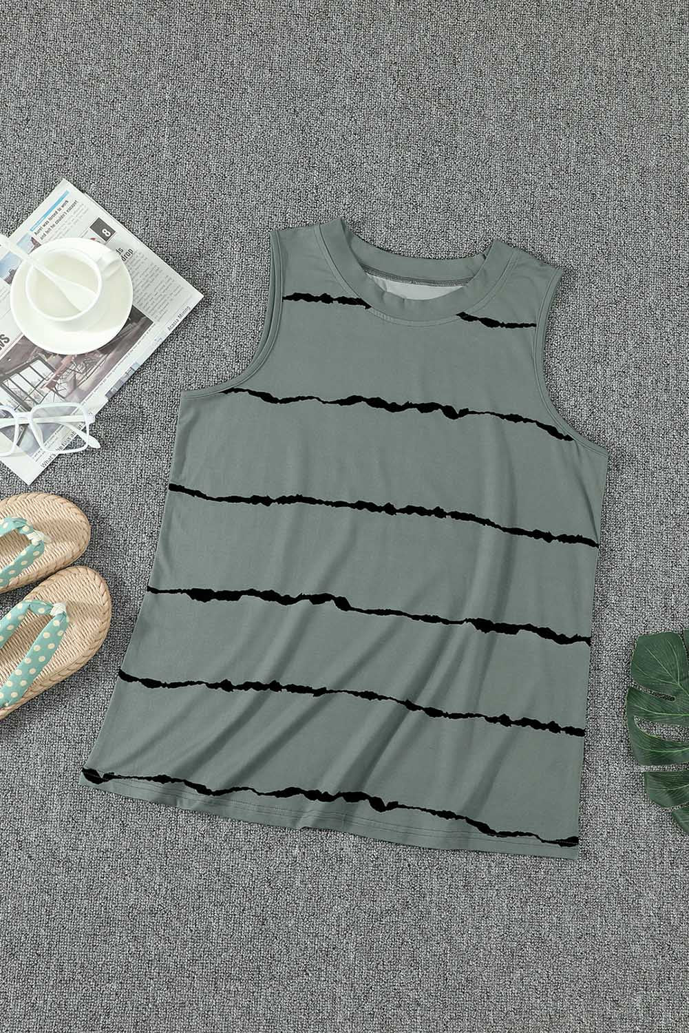 black tie - dye striped print round neck tank top - MAD RUFFI