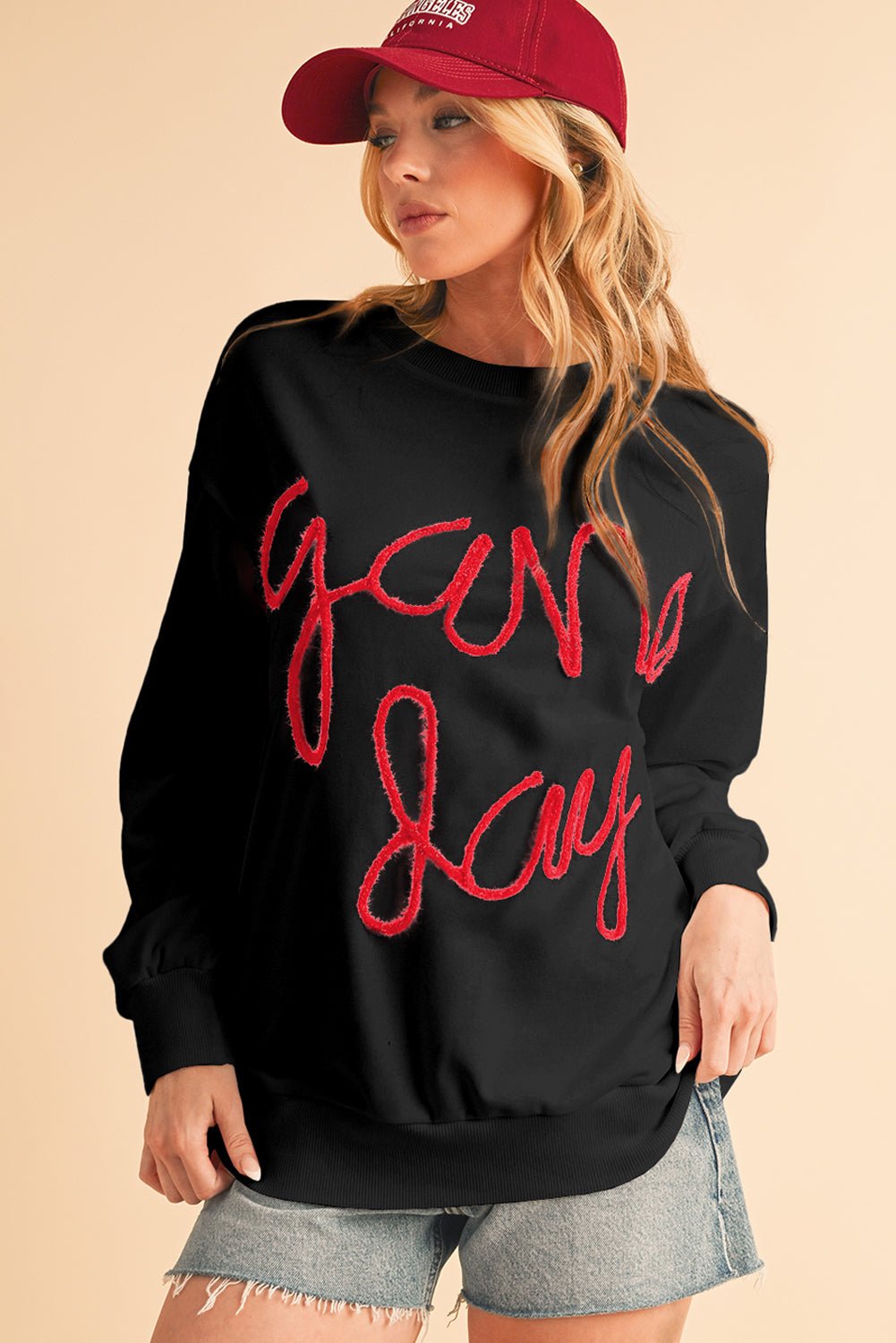 Black Tinsel Game Day Drop Shoulder Sweatshirt - MAD RUFFI