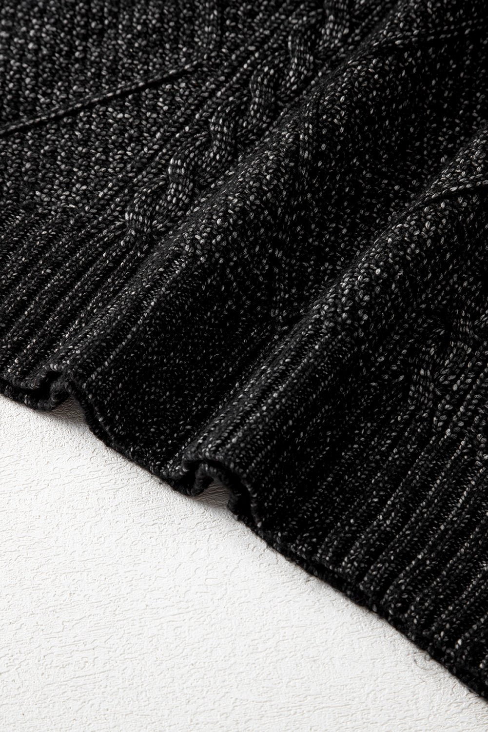 Black Twist Cable Knit Drop Shoulder Loose Fit Sweater Dress - MAD RUFFI