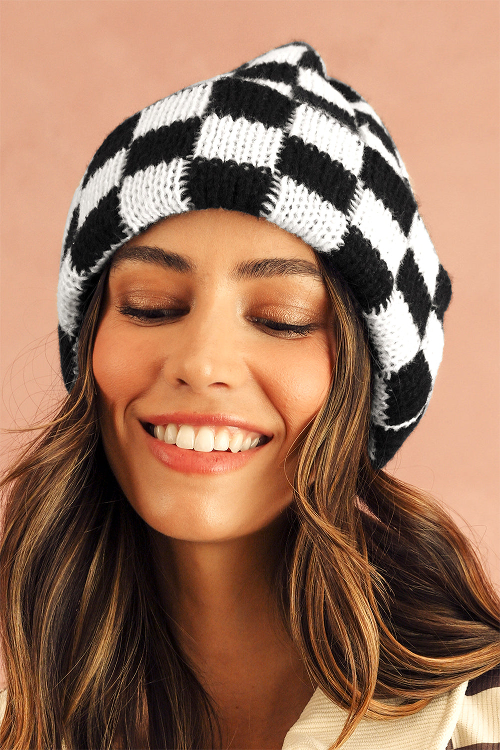 Black Two Tone Checkered Folded Eaveless Beanie Cap - MAD RUFFI