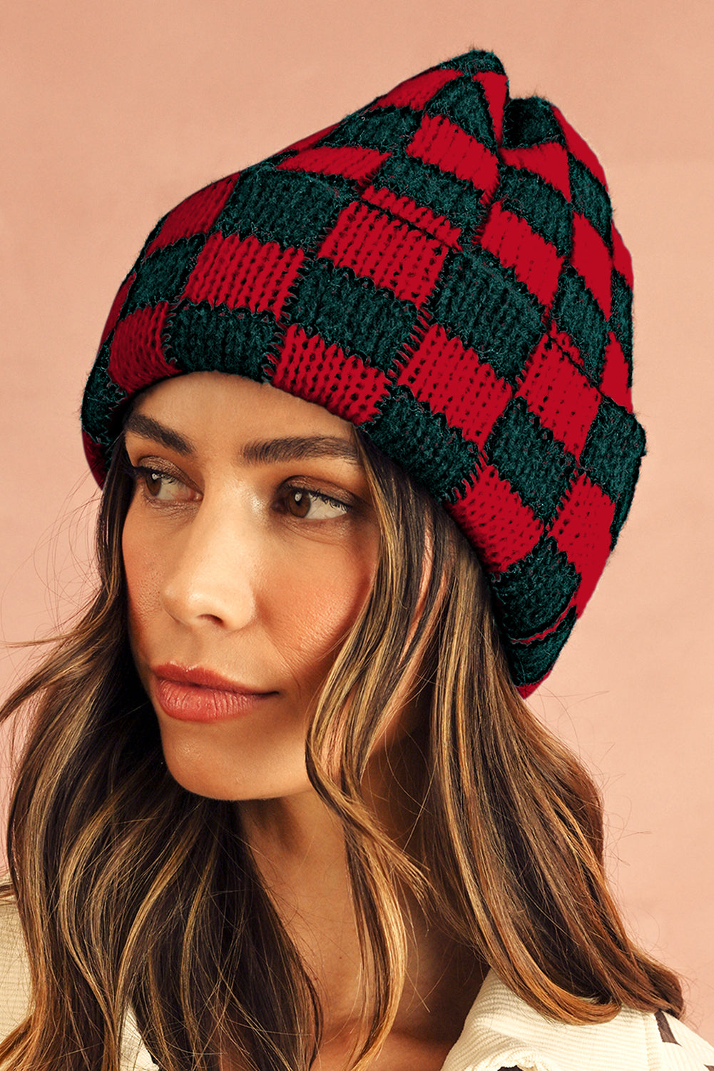 Black Two Tone Checkered Folded Eaveless Beanie Cap - MAD RUFFI