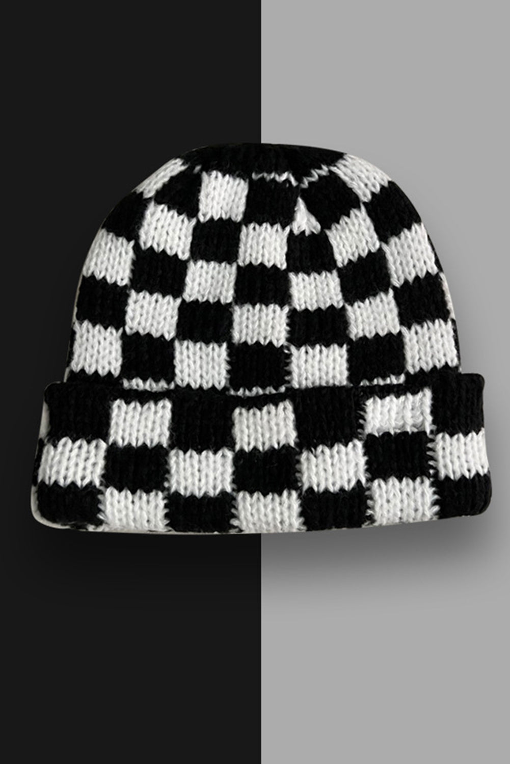 Black Two Tone Checkered Folded Eaveless Beanie Cap - MAD RUFFI