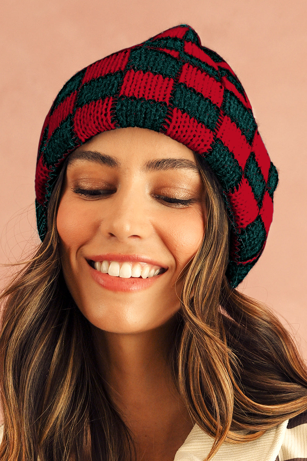 Black Two Tone Checkered Folded Eaveless Beanie Cap - MAD RUFFI