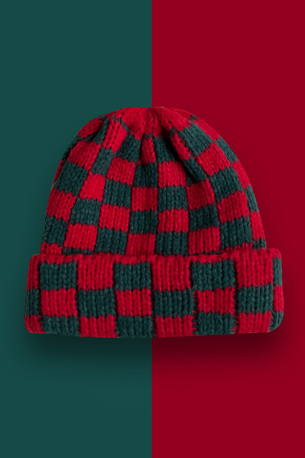 Black Two Tone Checkered Folded Eaveless Beanie Cap - MAD RUFFI