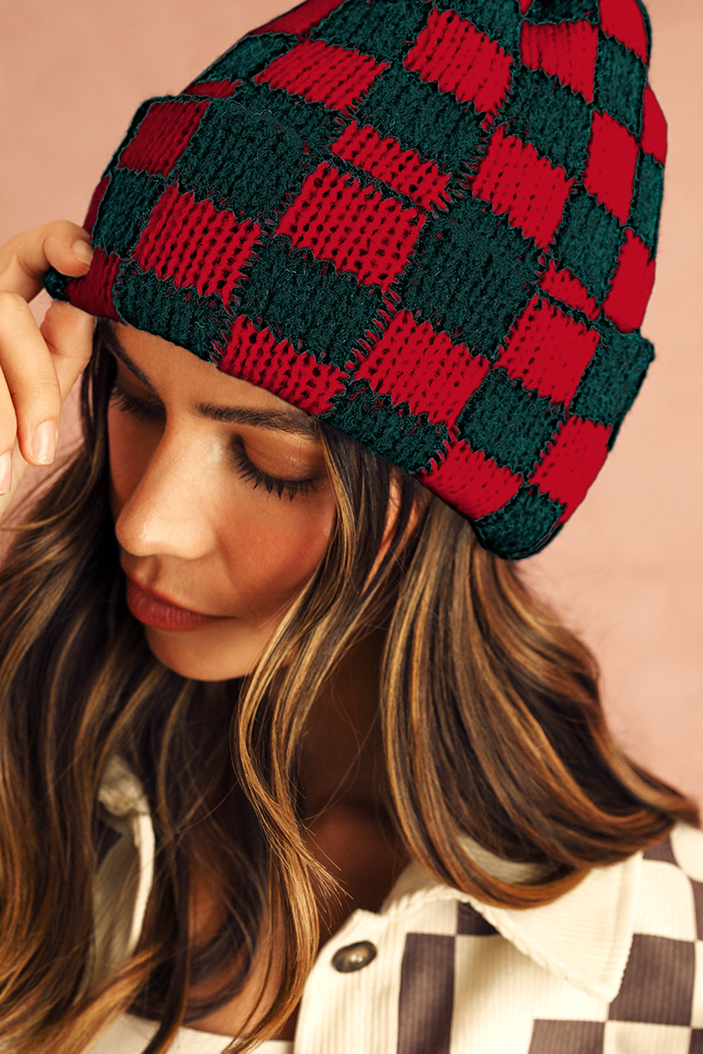 Black Two Tone Checkered Folded Eaveless Beanie Cap - MAD RUFFI