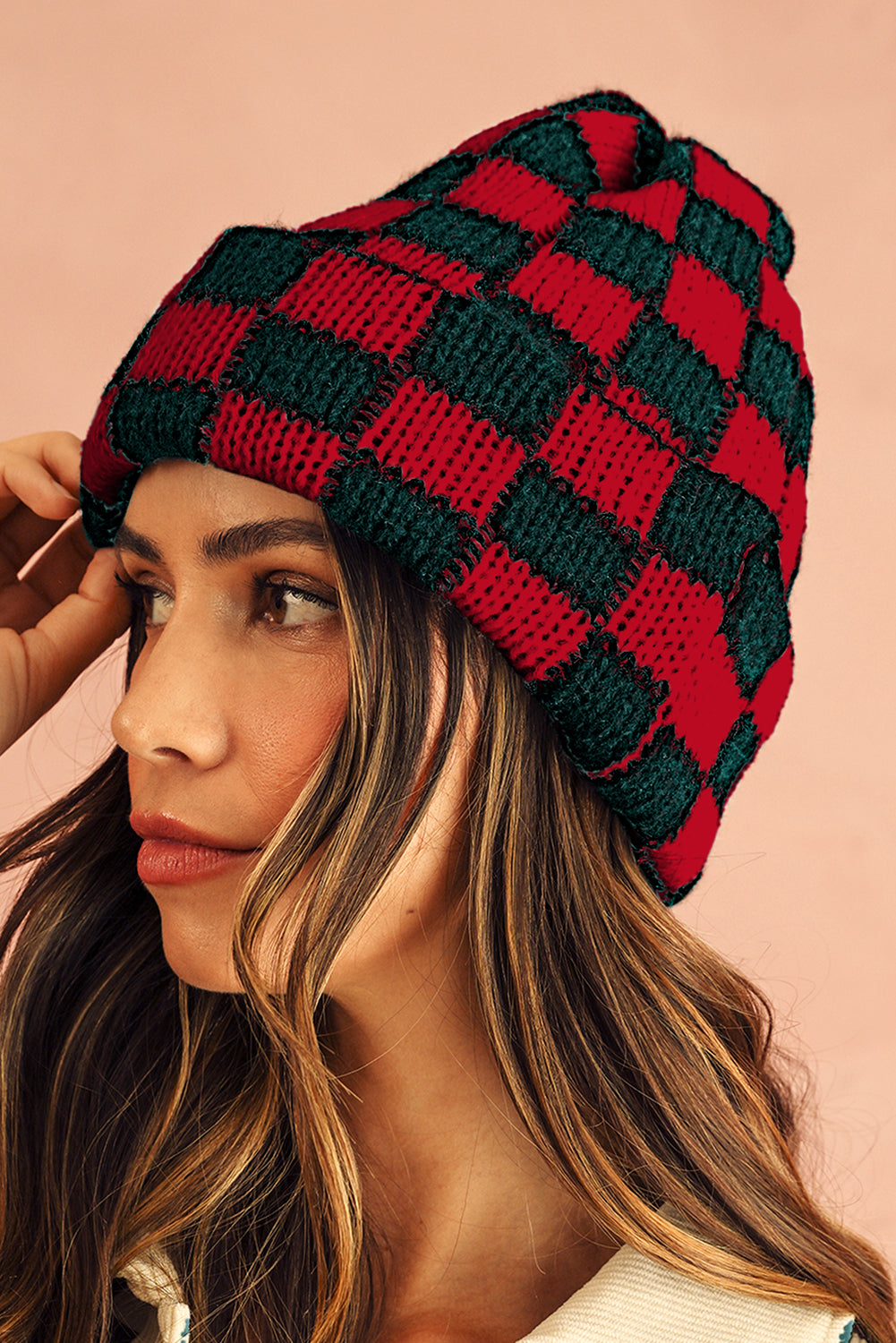 Black Two Tone Checkered Folded Eaveless Beanie Cap - MAD RUFFI