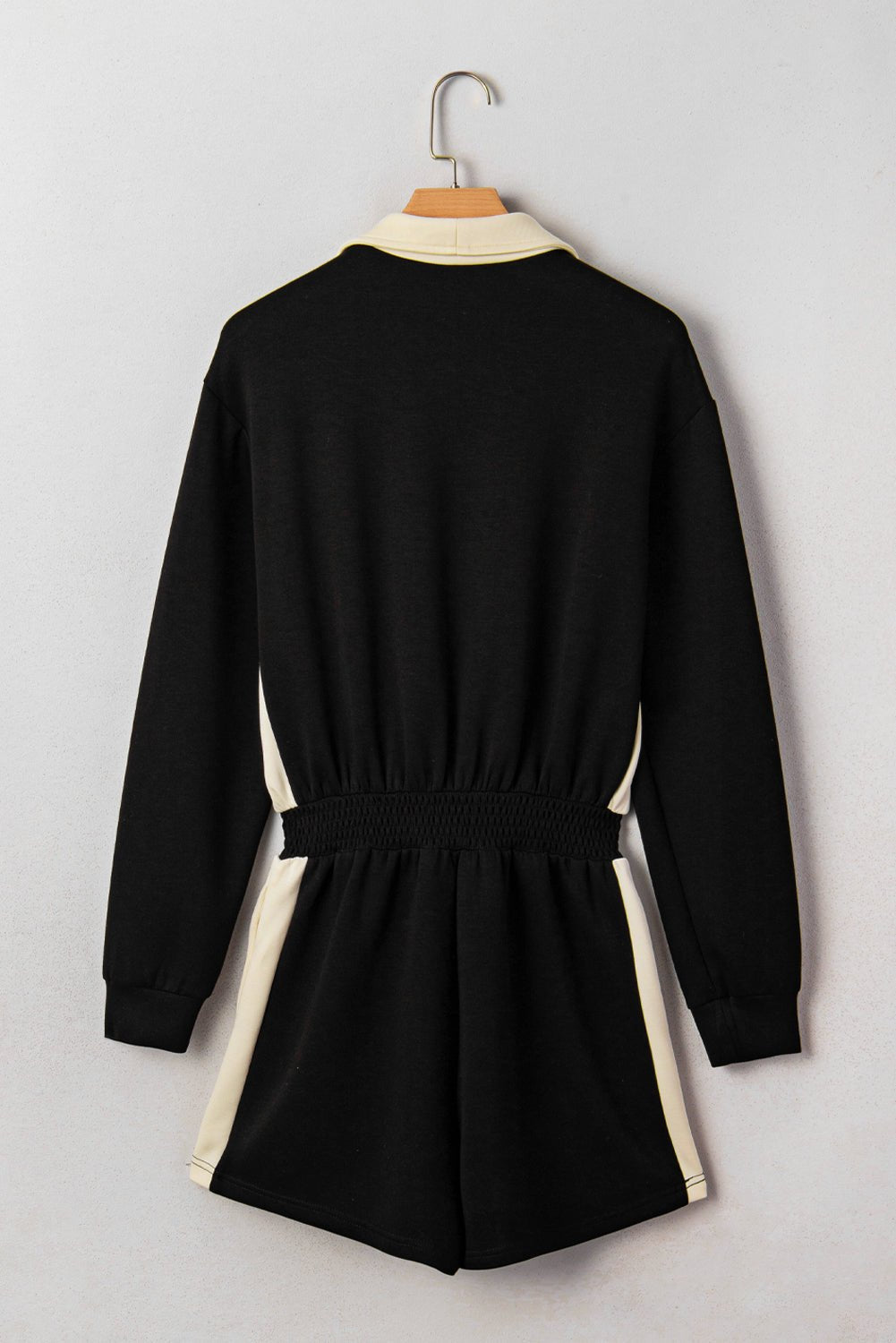 Black Two - Tone Zipper Long Sleeve Casual Romper - MAD RUFFI