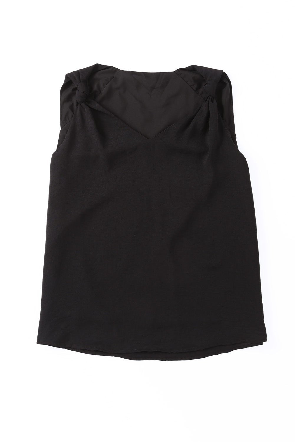 Black V Neck Knotted Shoulder Sleeveless Shirt - MAD RUFFI
