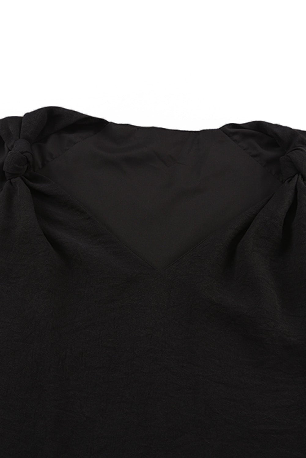 Black V Neck Knotted Shoulder Sleeveless Shirt - MAD RUFFI