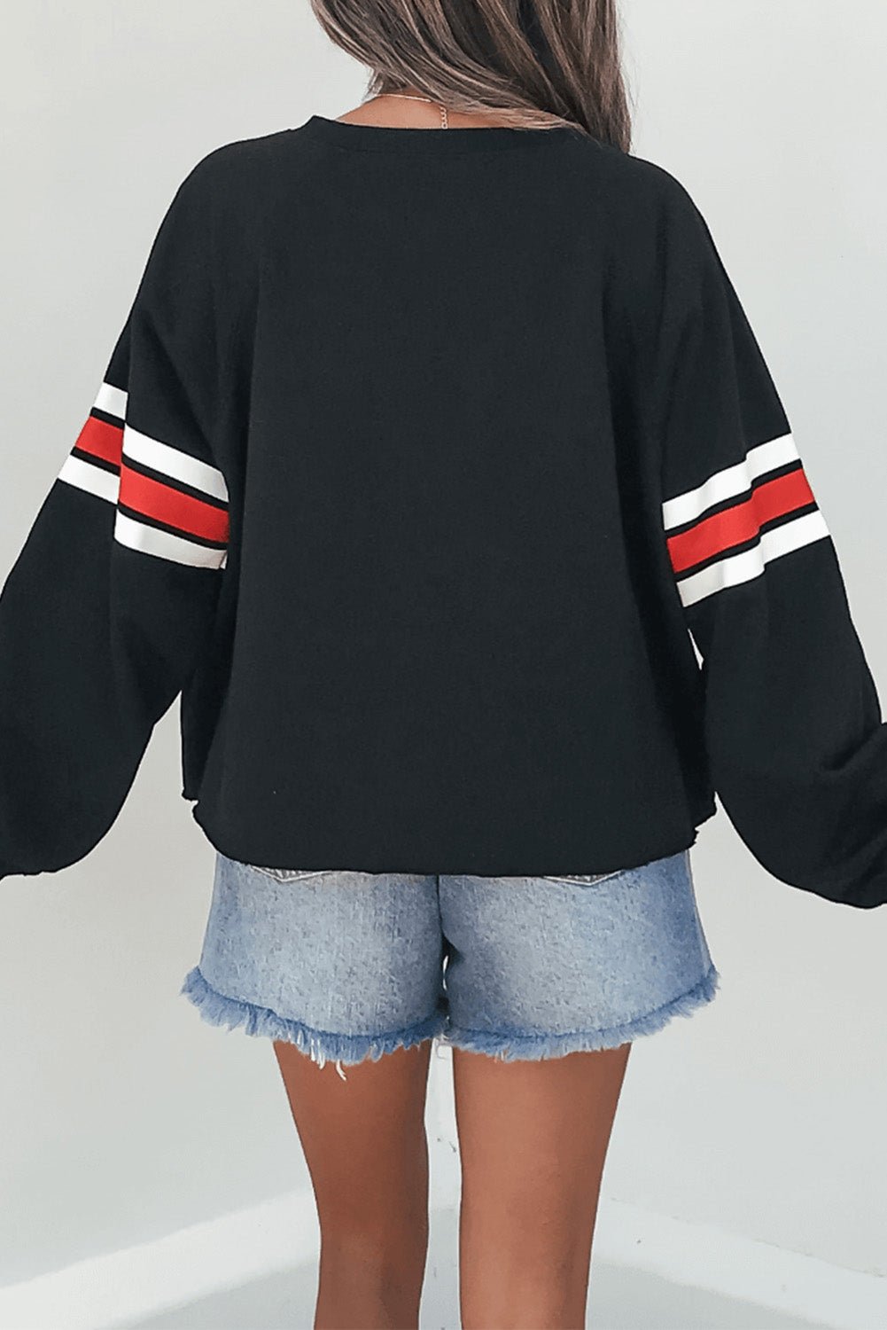 Black Varsity Spirit Striped 89 Graphic Casual Sweatshirt - MAD RUFFI