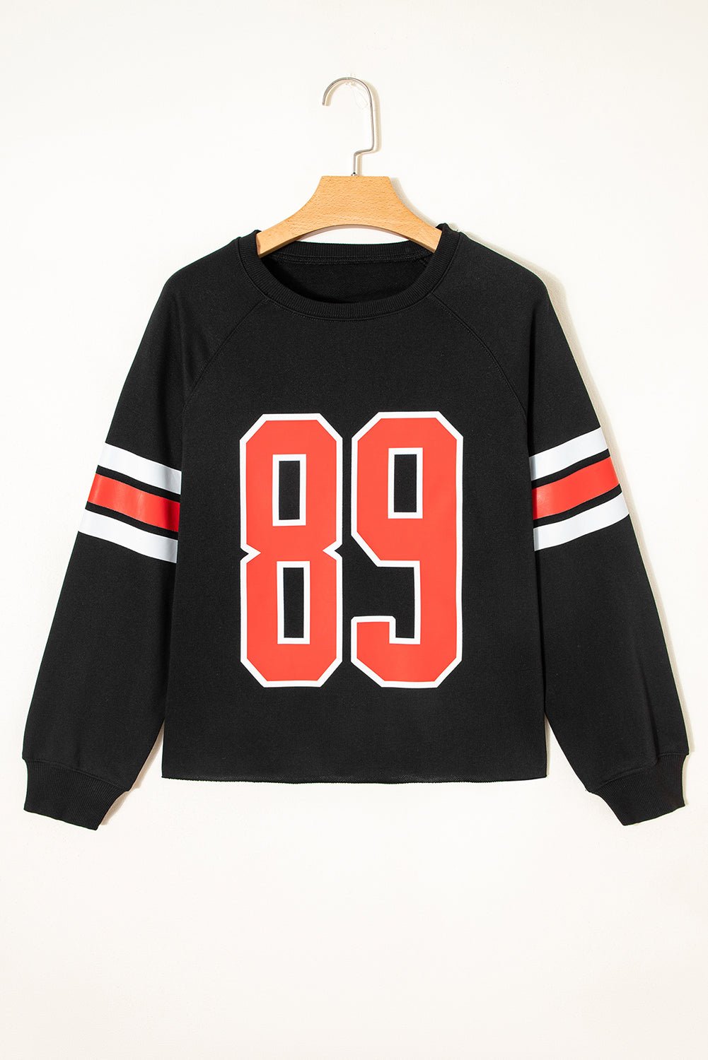 Black Varsity Spirit Striped 89 Graphic Casual Sweatshirt - MAD RUFFI