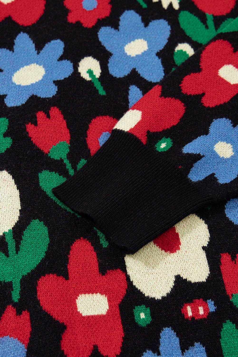 Black Vibrant Floral V Neck Knit Cardigan - MAD RUFFI