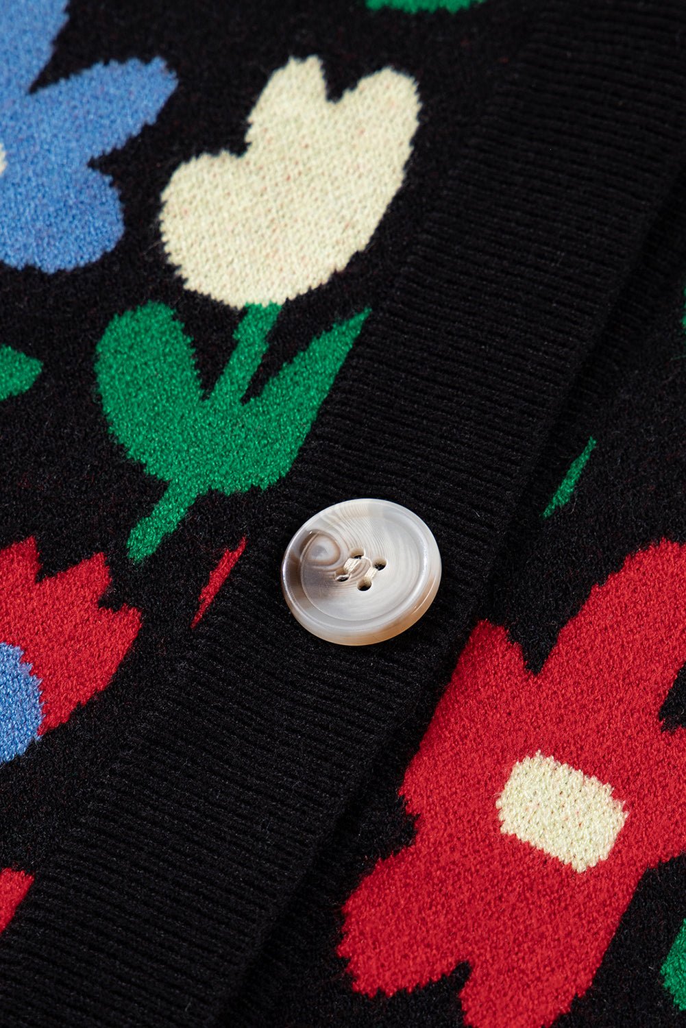 Black Vibrant Floral V Neck Knit Cardigan - MAD RUFFI