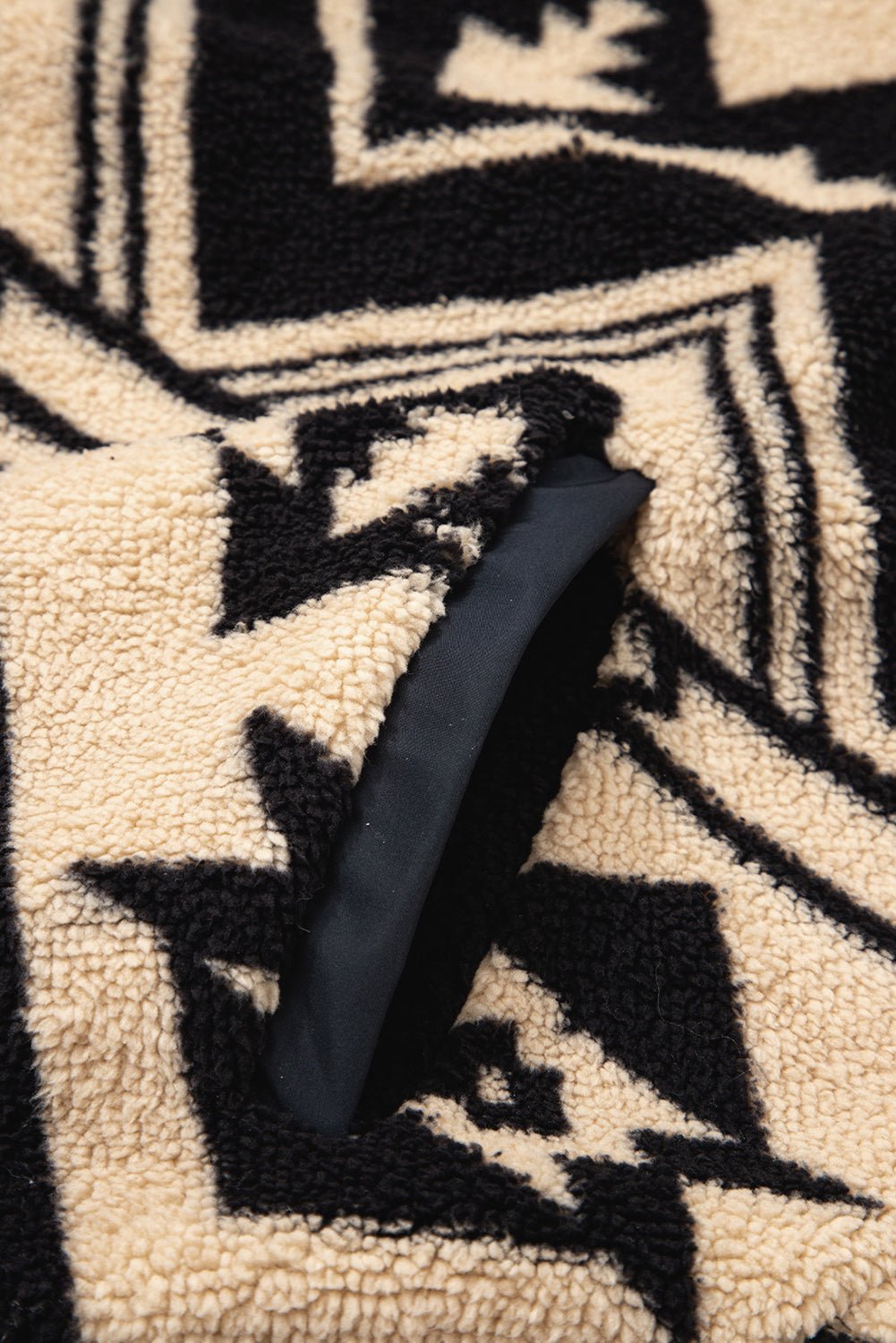 Black Vintage Geometric Half Zip Plush Sweatshirt - MAD RUFFI