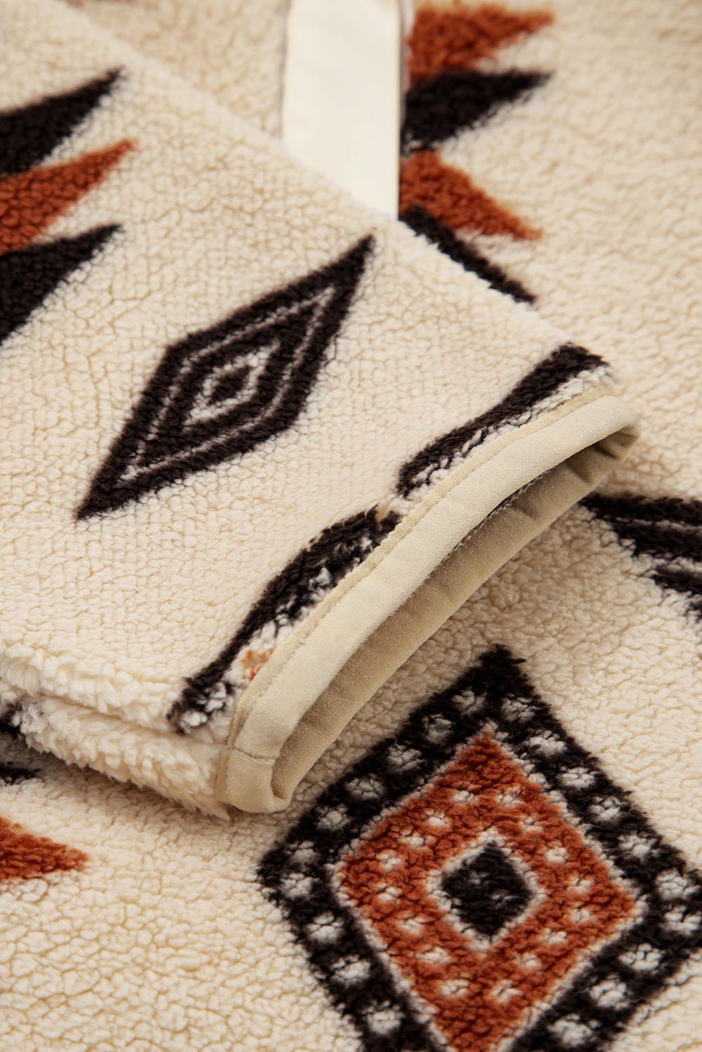 Black Vintage Geometric Half Zip Plush Sweatshirt - MAD RUFFI