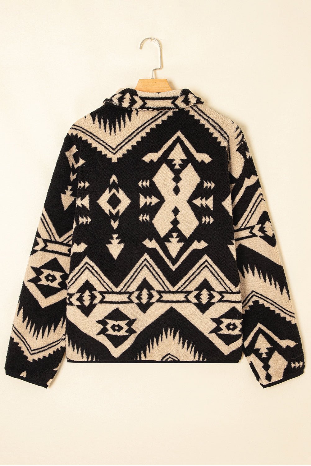 Black Vintage Geometric Half Zip Plush Sweatshirt - MAD RUFFI