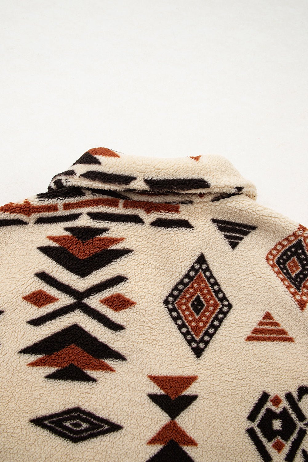 Black Vintage Geometric Half Zip Plush Sweatshirt - MAD RUFFI