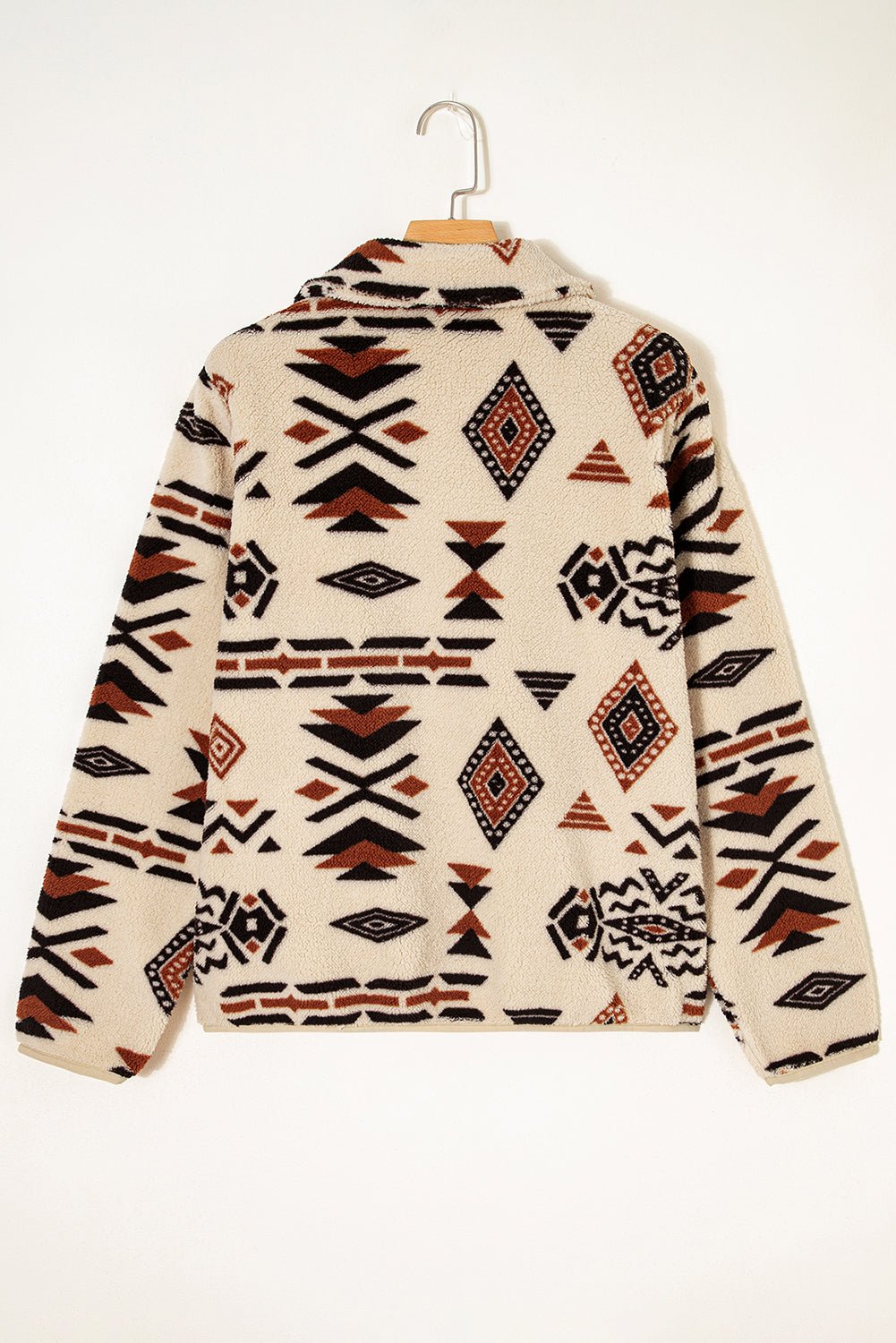 Black Vintage Geometric Half Zip Plush Sweatshirt - MAD RUFFI